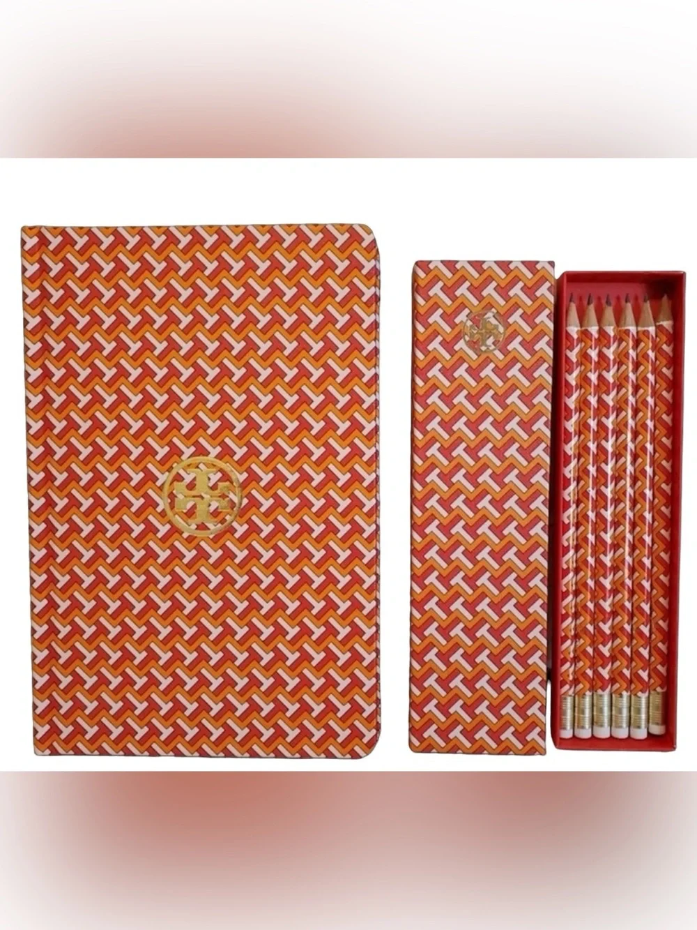 Rare! Tory Burch T-Zag Designer Notebook & Pencil Case Gift Set NWOT